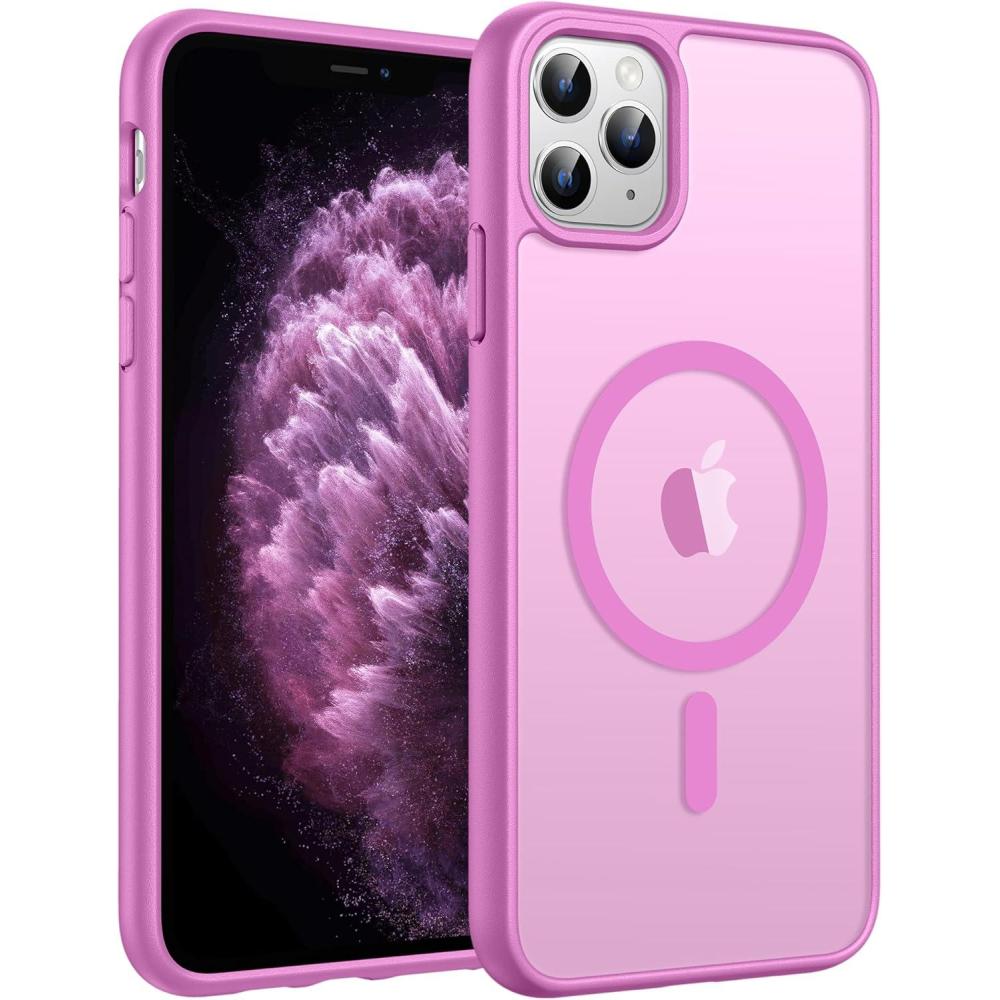imageFNTCASE for iPhone 15 Pro Case Compatible with Magsafe Translucent Matte Magnetic Phone Cover Military Grade Drop Protection Shockproof Protective Cases BlackPink