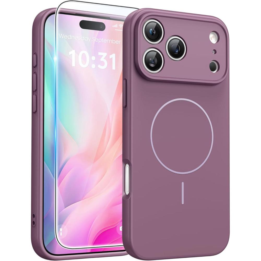 imageFNTCASE for iPhone 15 Pro Case Compatible with Magsafe Translucent Matte Magnetic Phone Cover Military Grade Drop Protection Shockproof Protective Cases BlackFull Purple