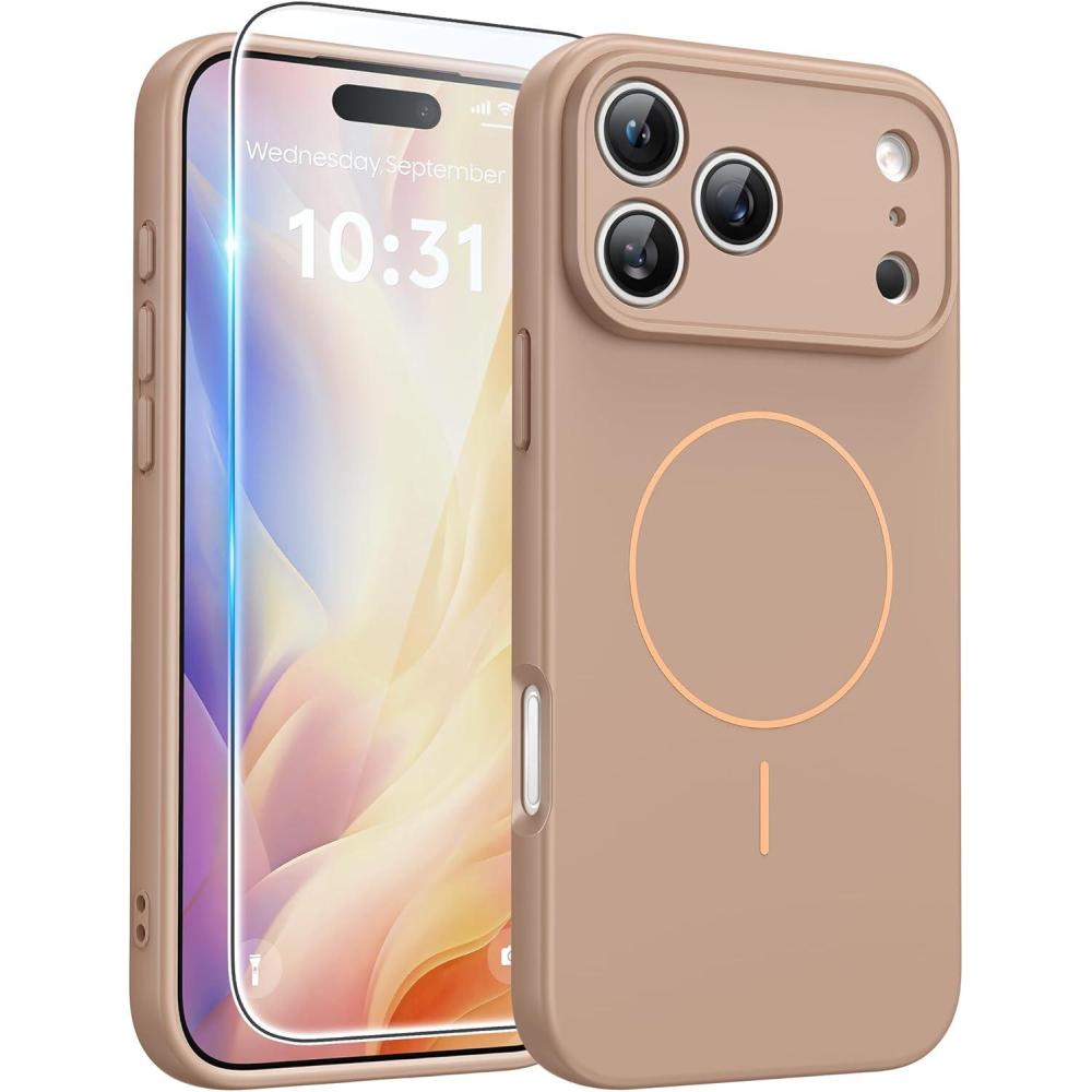 imageFNTCASE for iPhone 15 Pro Case Compatible with Magsafe Translucent Matte Magnetic Phone Cover Military Grade Drop Protection Shockproof Protective Cases BlackFull Gold