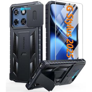 FNTCASE for Motorola Moto-G Stylus-5G-2025 Case: Military Grade Dropproof Cell Phone Cover with Kickstand & Slide | Heavy Duty Rugged Phonecase Bumper Textured Protector(Blue)(Black)