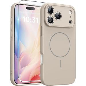 FNTCASE for iPhone 15 Pro Case: [Compatible with Magsafe] Translucent Matte Magnetic Phone Cover – Military Grade Drop Protection Shockproof Protective Cases – Black(Full White)