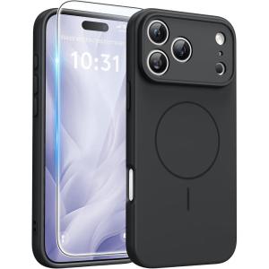 FNTCASE for iPhone 15 Pro Case: [Compatible with Magsafe] Translucent Matte Magnetic Phone Cover – Military Grade Drop Protection Shockproof Protective Cases – Black(Full Black)