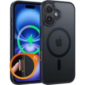 FNTCASE for iPhone 15 Pro Case: [Compatible with Magsafe] Translucent Matte Magnetic Phone Cover – Military Grade Drop Protection Shockproof Protective Cases – Black(Black-T)