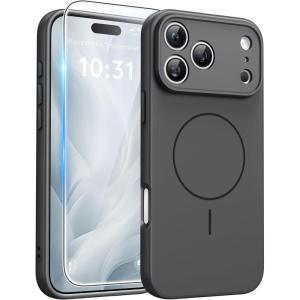 FNTCASE for iPhone 15 Pro Case: [Compatible with Magsafe] Translucent Matte Magnetic Phone Cover – Military Grade Drop Protection Shockproof Protective Cases – Black(Full Gray)