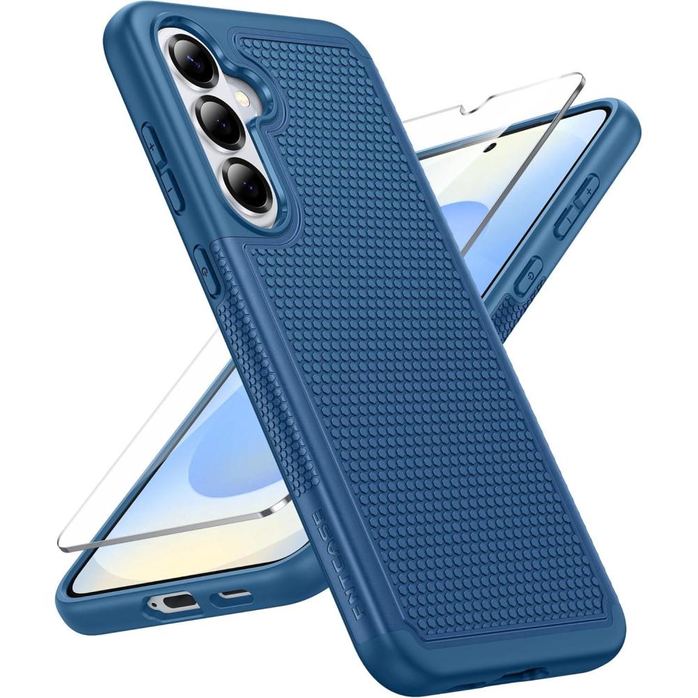 imageFNTCASE for Samsung Galaxy S26 Plus Case Military Grade Drop Protection 14ft Drop Tested Screen Protector Included AntiSlip AntiFingerprint Dual Layer Shockproof Phone Case Cover Blue