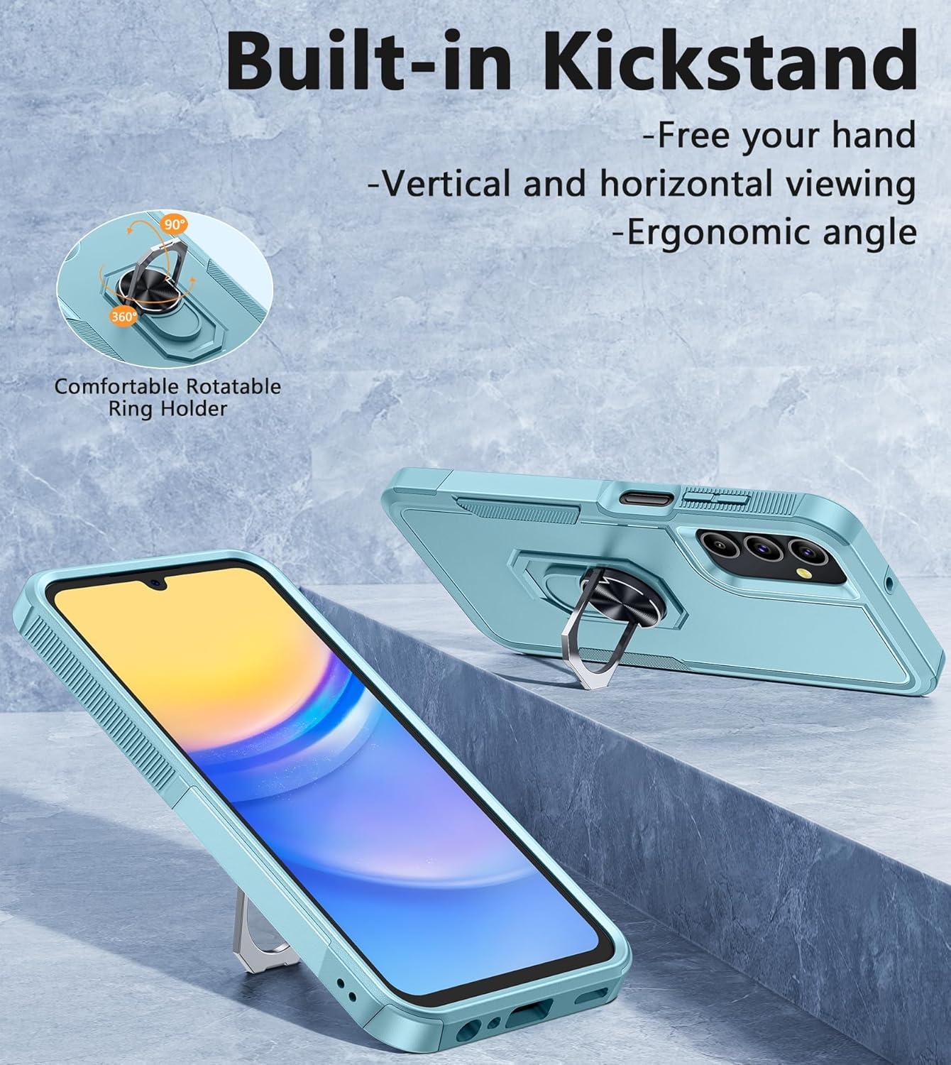 imageFNTCASE for Samsung Galaxy A155G Case Dual Layer Shockproof Protective Cell Phone Cover with Magnetic Kickstand Military Grade Drop Proof Protection Hybrid Matte Textured Rugged Hard PhonecaseTeal