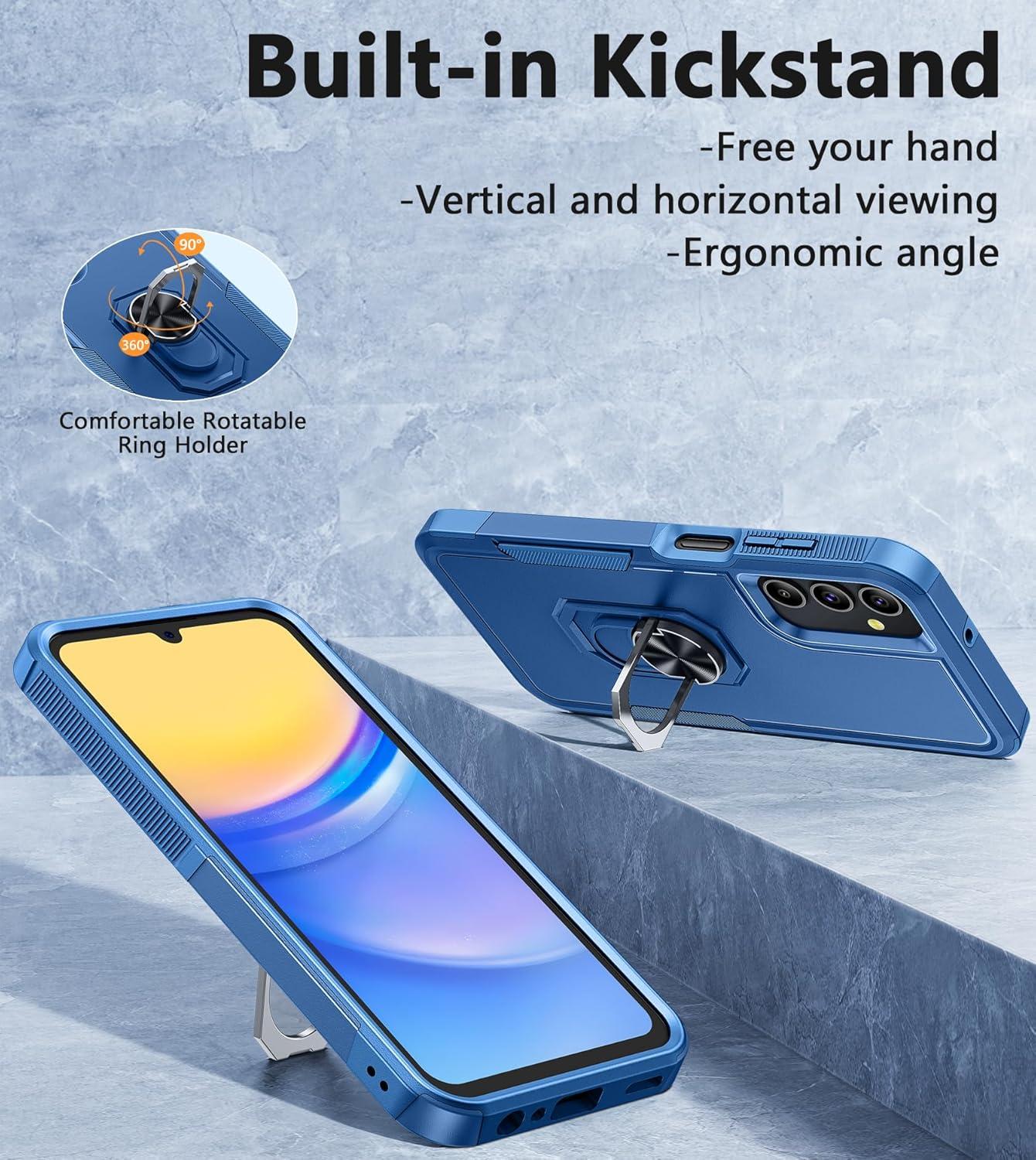 imageFNTCASE for Samsung Galaxy A155G Case Dual Layer Shockproof Protective Cell Phone Cover with Magnetic Kickstand Military Grade Drop Proof Protection Hybrid Matte Textured Rugged Hard PhonecaseMatte Blue