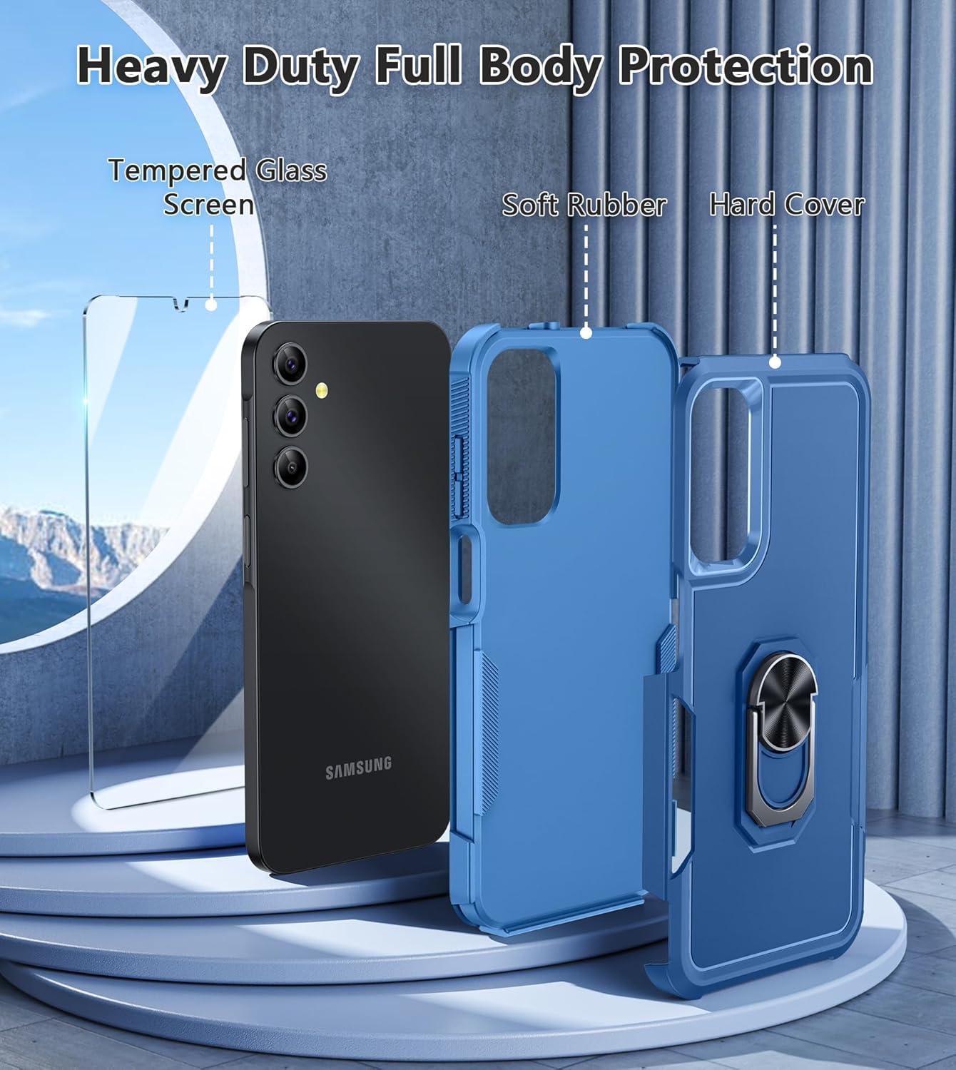 imageFNTCASE for Samsung Galaxy A155G Case Dual Layer Shockproof Protective Cell Phone Cover with Magnetic Kickstand Military Grade Drop Proof Protection Hybrid Matte Textured Rugged Hard PhonecaseMatte Blue