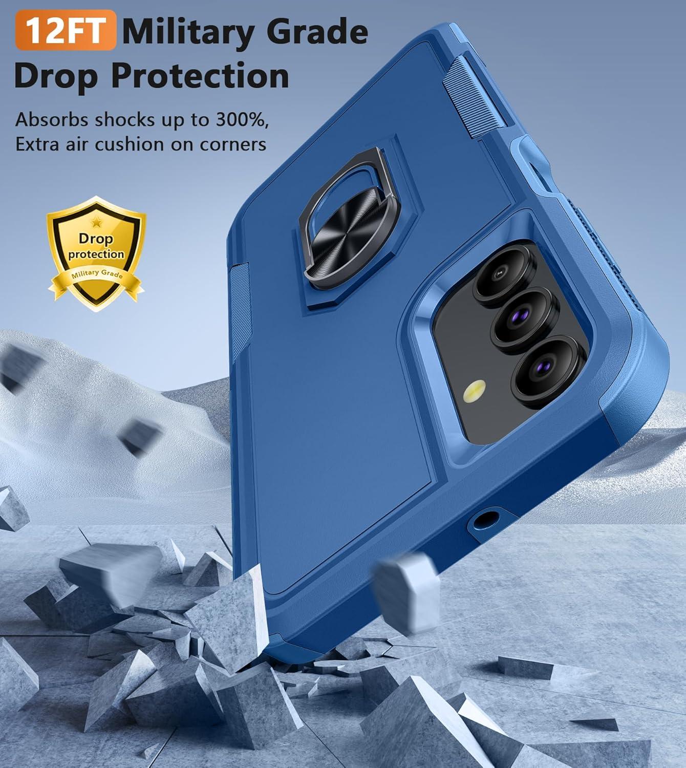 imageFNTCASE for Samsung Galaxy A155G Case Dual Layer Shockproof Protective Cell Phone Cover with Magnetic Kickstand Military Grade Drop Proof Protection Hybrid Matte Textured Rugged Hard PhonecaseMatte Blue