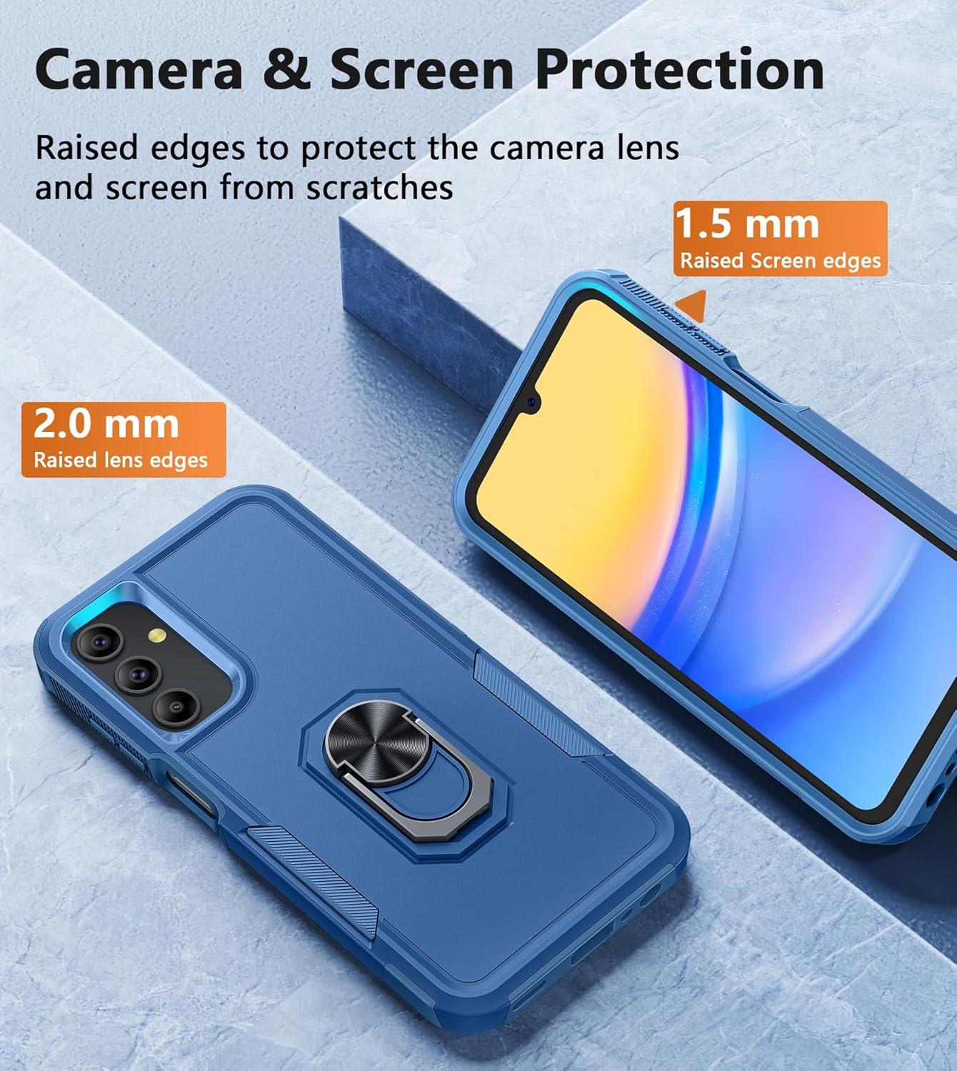 imageFNTCASE for Samsung Galaxy A155G Case Dual Layer Shockproof Protective Cell Phone Cover with Magnetic Kickstand Military Grade Drop Proof Protection Hybrid Matte Textured Rugged Hard PhonecaseMatte Blue