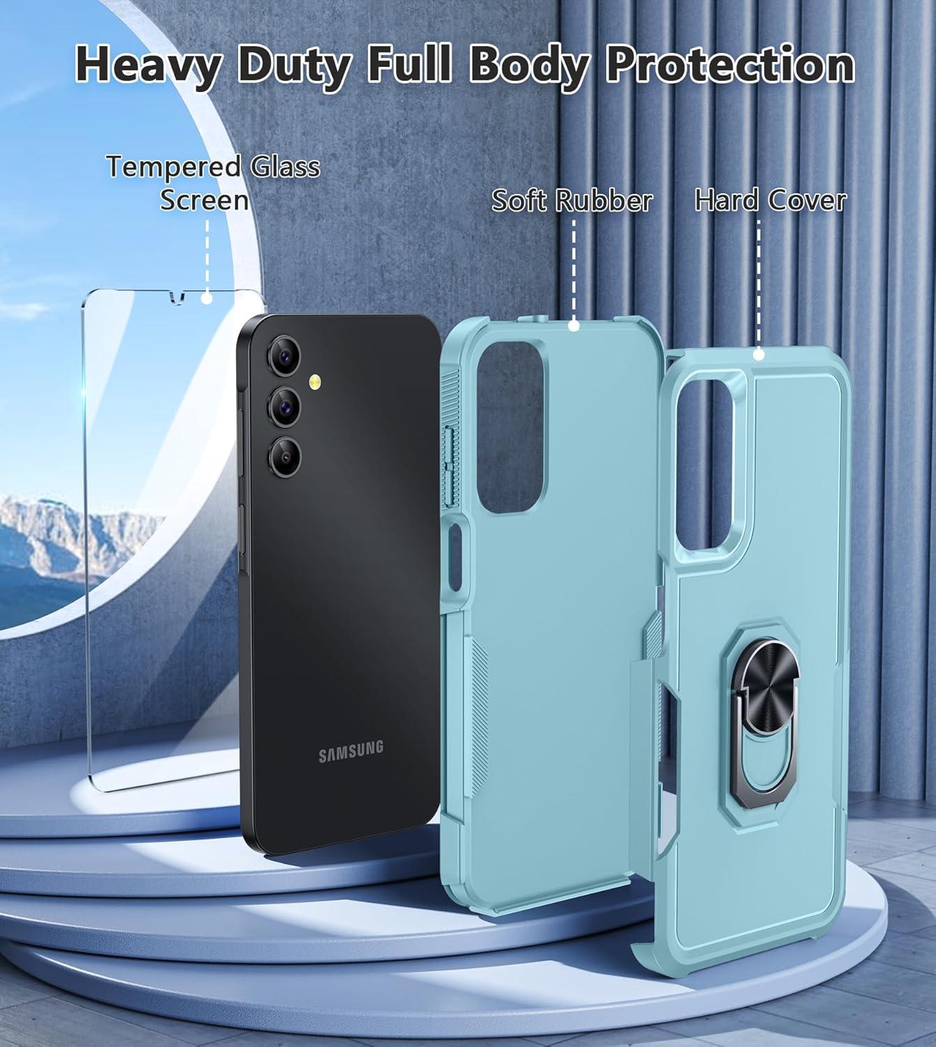 imageFNTCASE for Samsung Galaxy A155G Case Dual Layer Shockproof Protective Cell Phone Cover with Magnetic Kickstand Military Grade Drop Proof Protection Hybrid Matte Textured Rugged Hard PhonecaseTeal