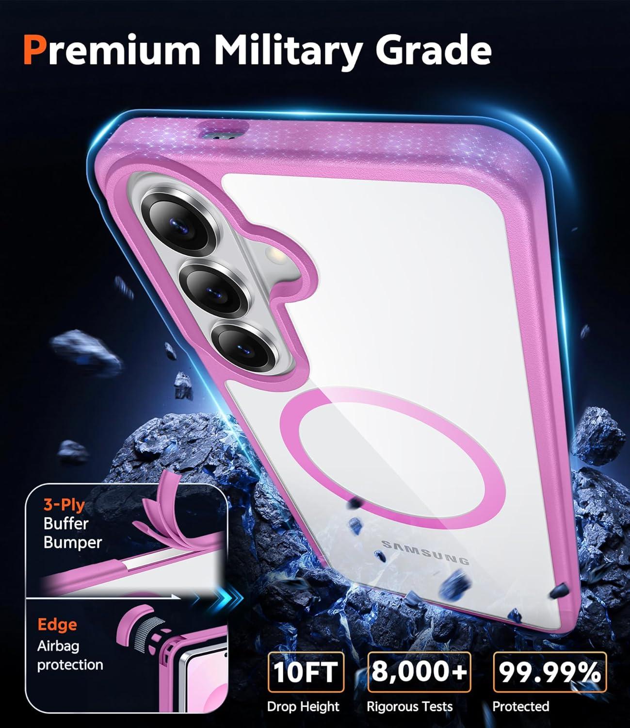 imageFNTCASE for Samsung Galaxy S26 Case Clear Anti Yellowing Magnetic Military Grade Drop Protection Cell Phone Cover Compatible with Magsafe Rugged Shockproof Protective Bumper Transparent PhonecaseCPink Magnetic