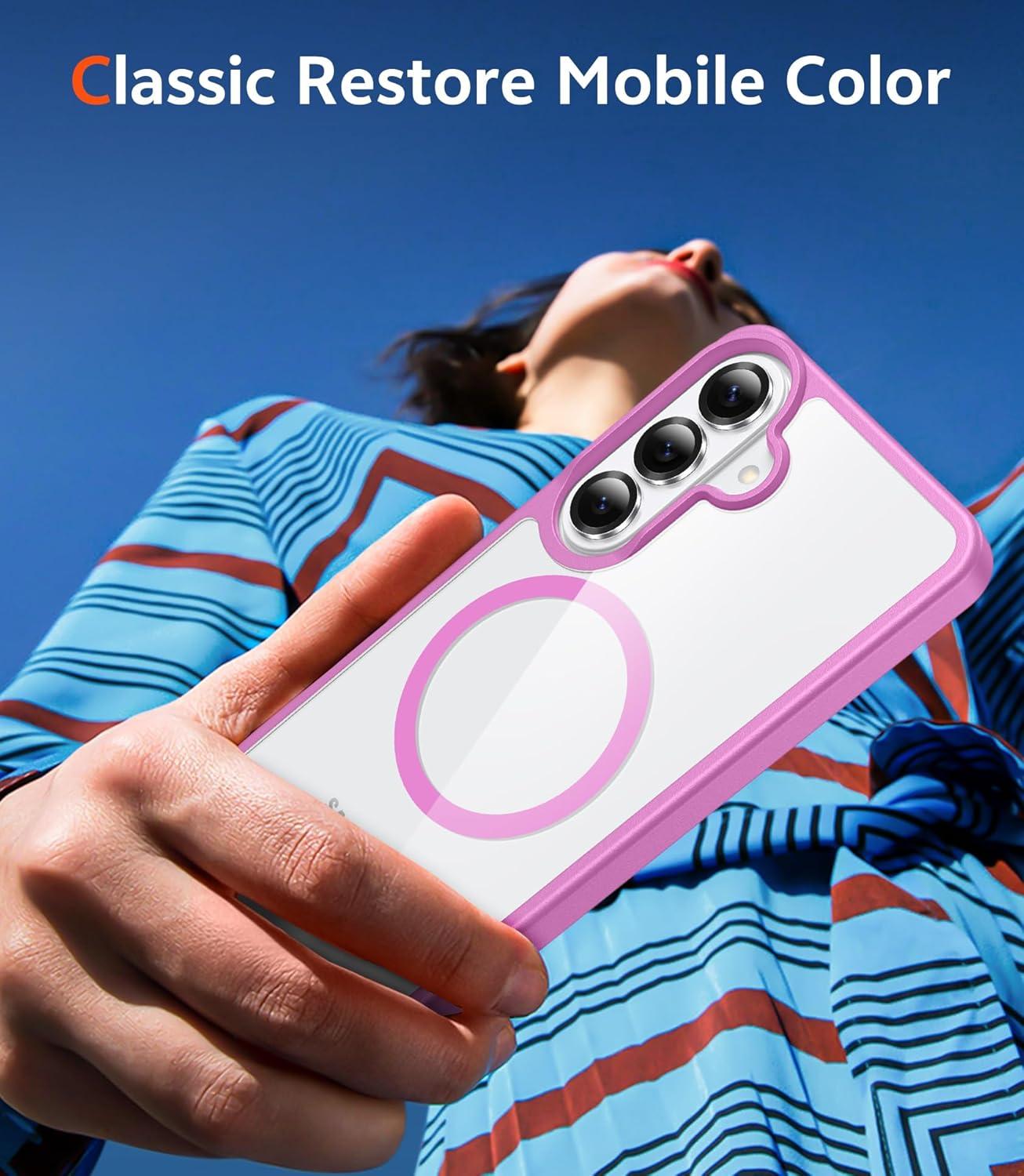 imageFNTCASE for Samsung Galaxy S26 Case Clear Anti Yellowing Magnetic Military Grade Drop Protection Cell Phone Cover Compatible with Magsafe Rugged Shockproof Protective Bumper Transparent PhonecaseCPink Magnetic