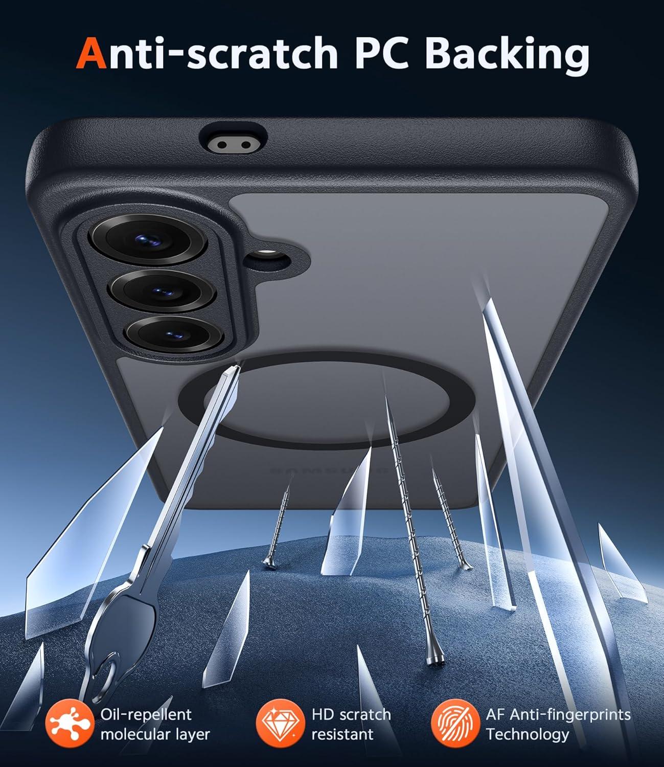 imageFNTCASE for Samsung Galaxy S26 Case Clear Anti Yellowing Magnetic Military Grade Drop Protection Cell Phone Cover Compatible with Magsafe Rugged Shockproof Protective Bumper Transparent PhonecaseCFrosted Black Magnetic