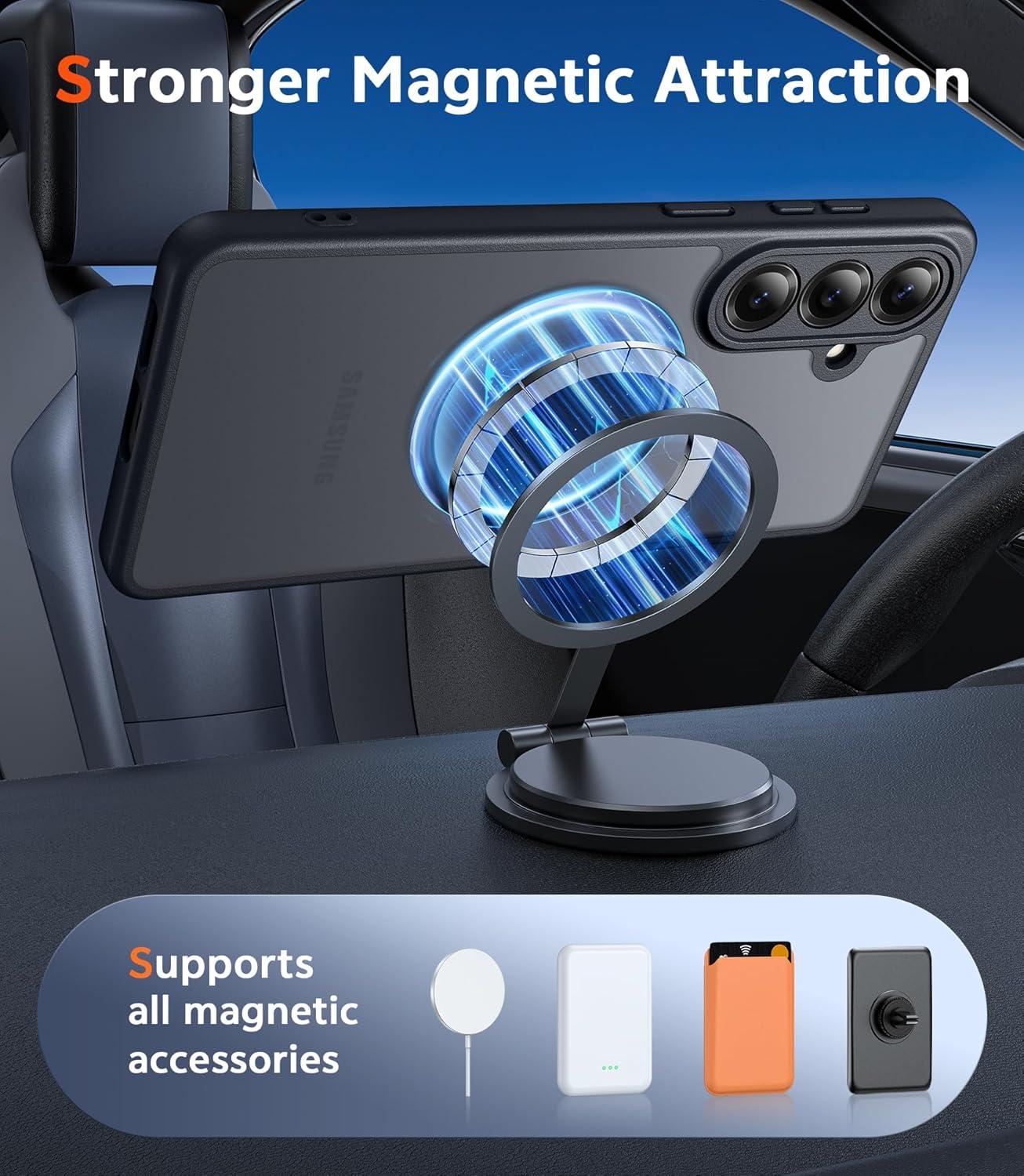 imageFNTCASE for Samsung Galaxy S26 Case Clear Anti Yellowing Magnetic Military Grade Drop Protection Cell Phone Cover Compatible with Magsafe Rugged Shockproof Protective Bumper Transparent PhonecaseCFrosted Black Magnetic