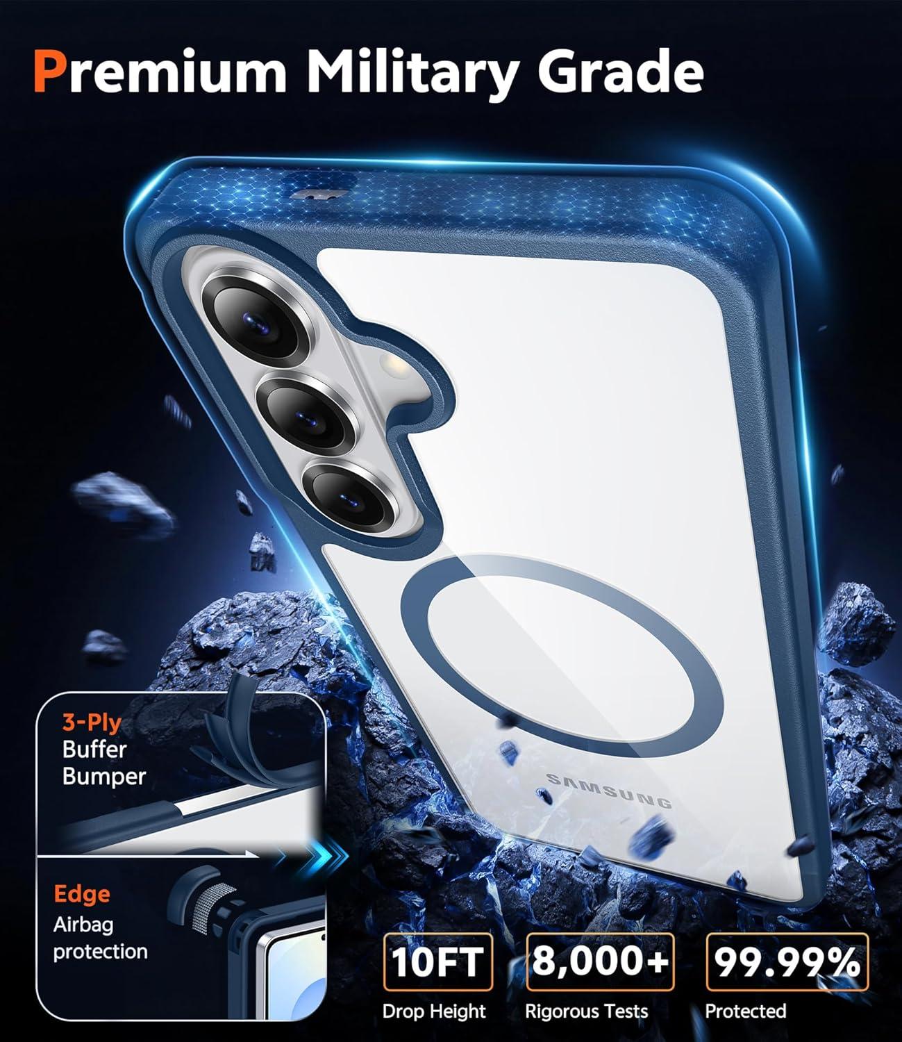 imageFNTCASE for Samsung Galaxy S26 Case Clear Anti Yellowing Magnetic Military Grade Drop Protection Cell Phone Cover Compatible with Magsafe Rugged Shockproof Protective Bumper Transparent PhonecaseCBlue Magnetic