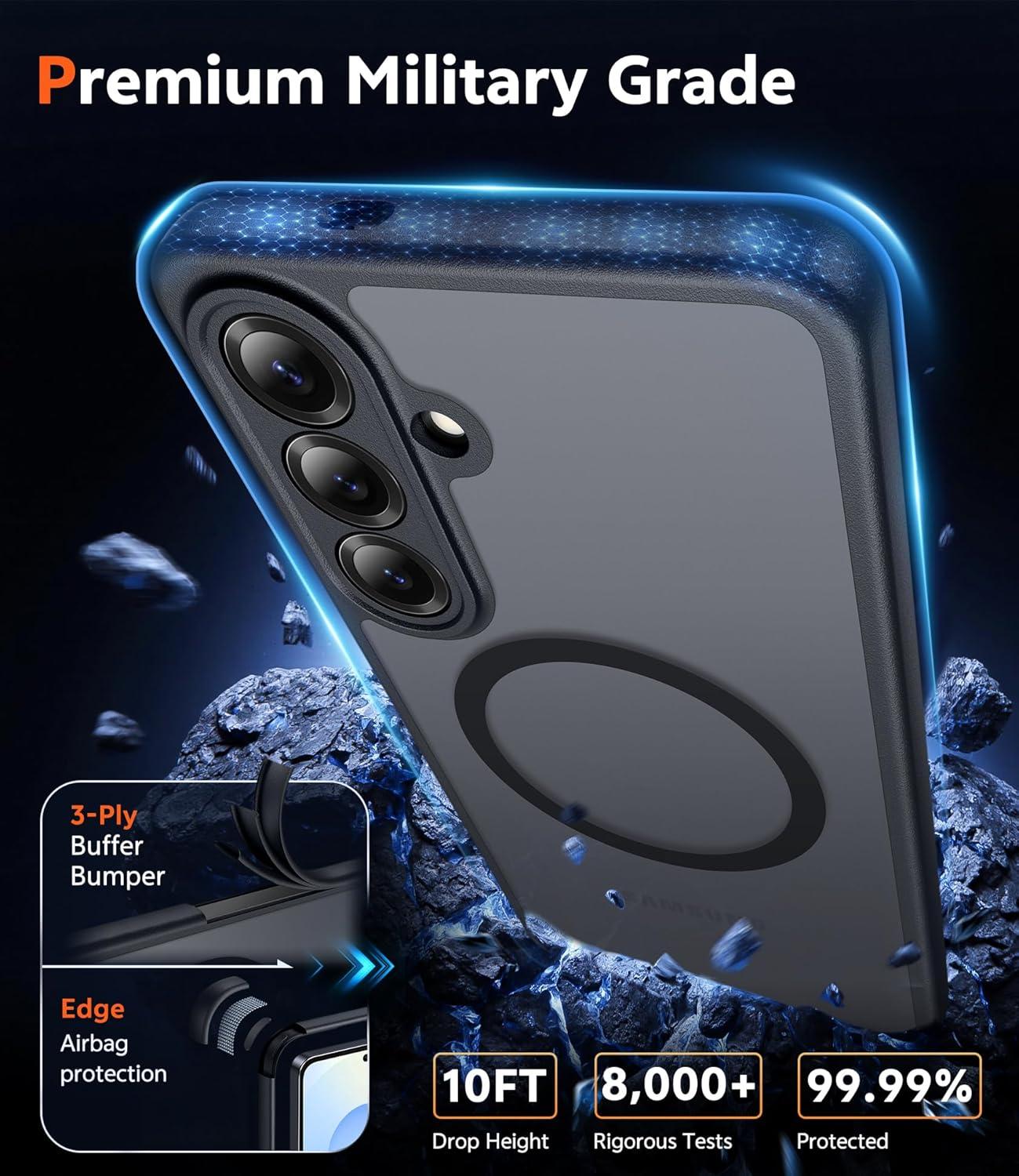 imageFNTCASE for Samsung Galaxy S26 Case Clear Anti Yellowing Magnetic Military Grade Drop Protection Cell Phone Cover Compatible with Magsafe Rugged Shockproof Protective Bumper Transparent PhonecaseCFrosted Black Magnetic