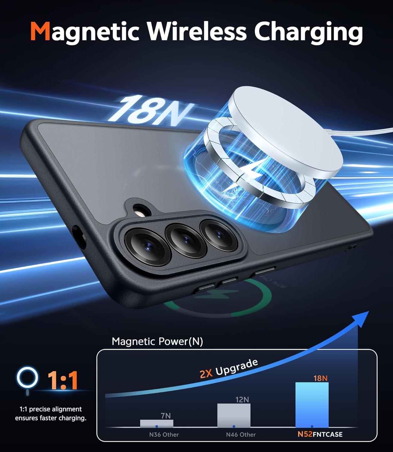 imageFNTCASE for Samsung Galaxy S26 Case Clear Anti Yellowing Magnetic Military Grade Drop Protection Cell Phone Cover Compatible with Magsafe Rugged Shockproof Protective Bumper Transparent PhonecaseCFrosted Black Magnetic