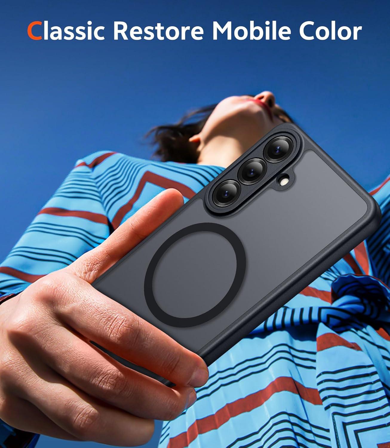 imageFNTCASE for Samsung Galaxy S26 Case Clear Anti Yellowing Magnetic Military Grade Drop Protection Cell Phone Cover Compatible with Magsafe Rugged Shockproof Protective Bumper Transparent PhonecaseCFrosted Black Magnetic