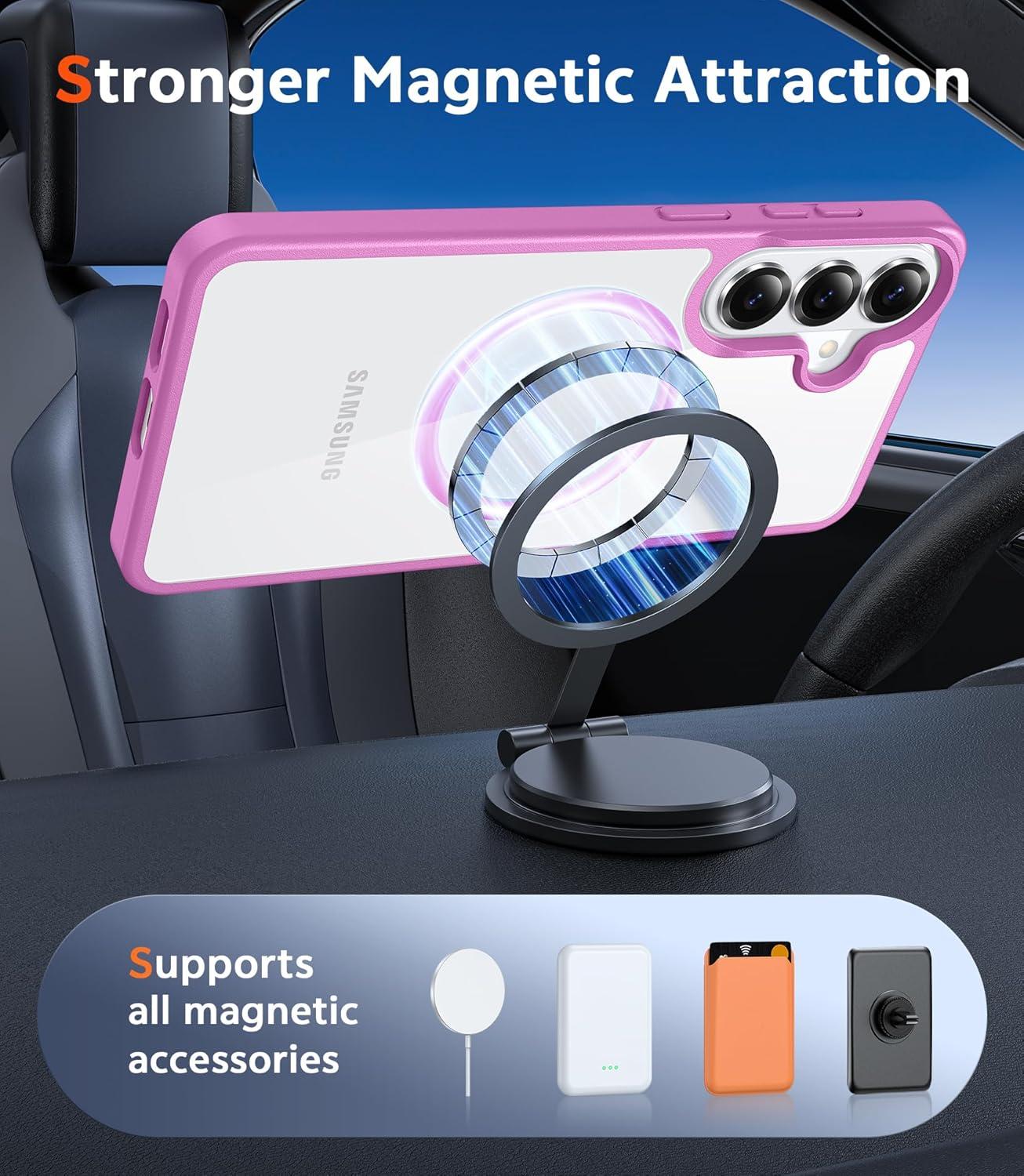 imageFNTCASE for Samsung Galaxy S26Plus Case Clear Magnetic Phone Cases with Screen Protector Compatible with Magsafe Slim Anti Yellowing Shockproof Protective Transparent Cover Clear MagneticCPink Magnetic