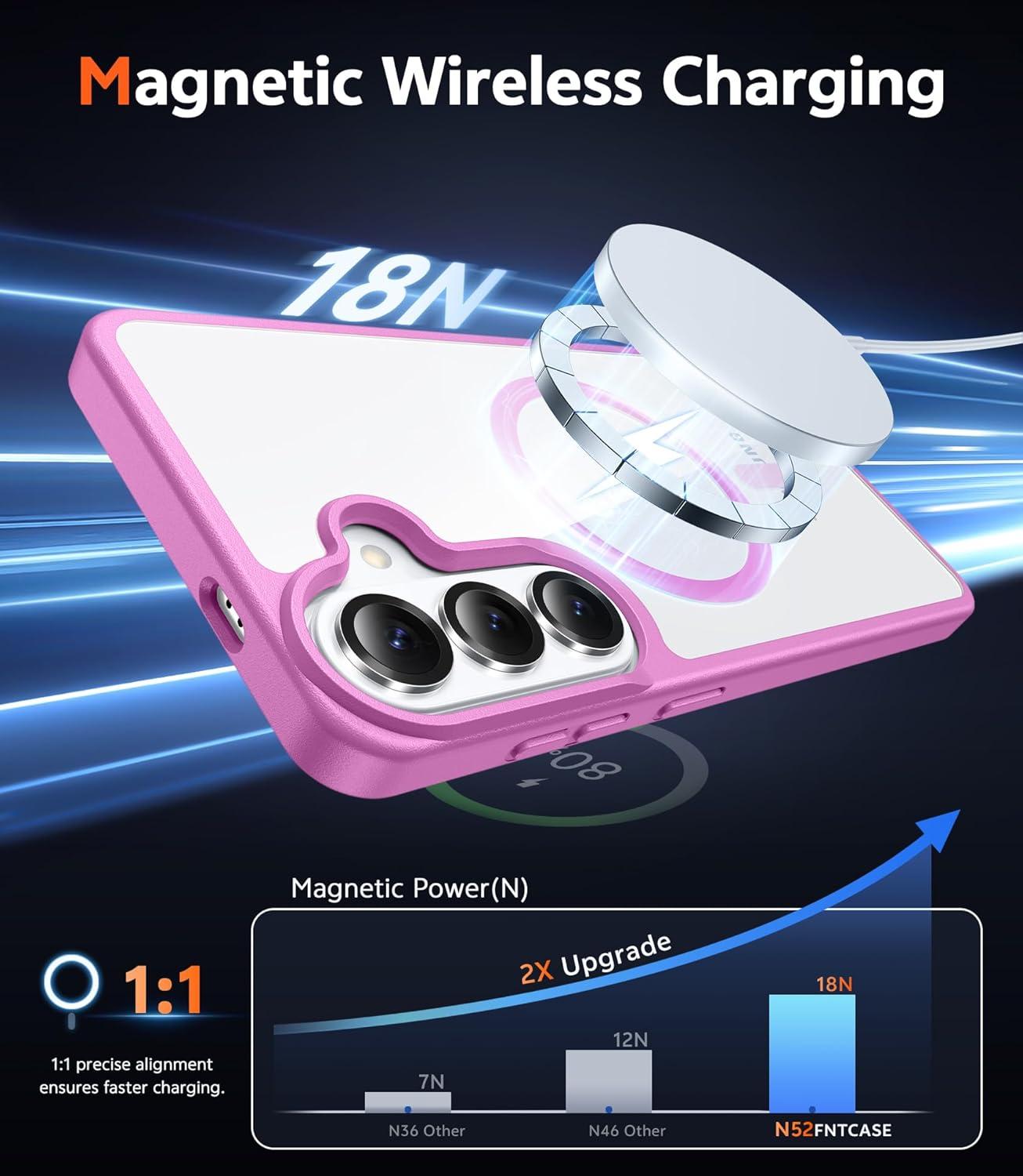 imageFNTCASE for Samsung Galaxy S26Plus Case Clear Magnetic Phone Cases with Screen Protector Compatible with Magsafe Slim Anti Yellowing Shockproof Protective Transparent Cover Clear MagneticCPink Magnetic