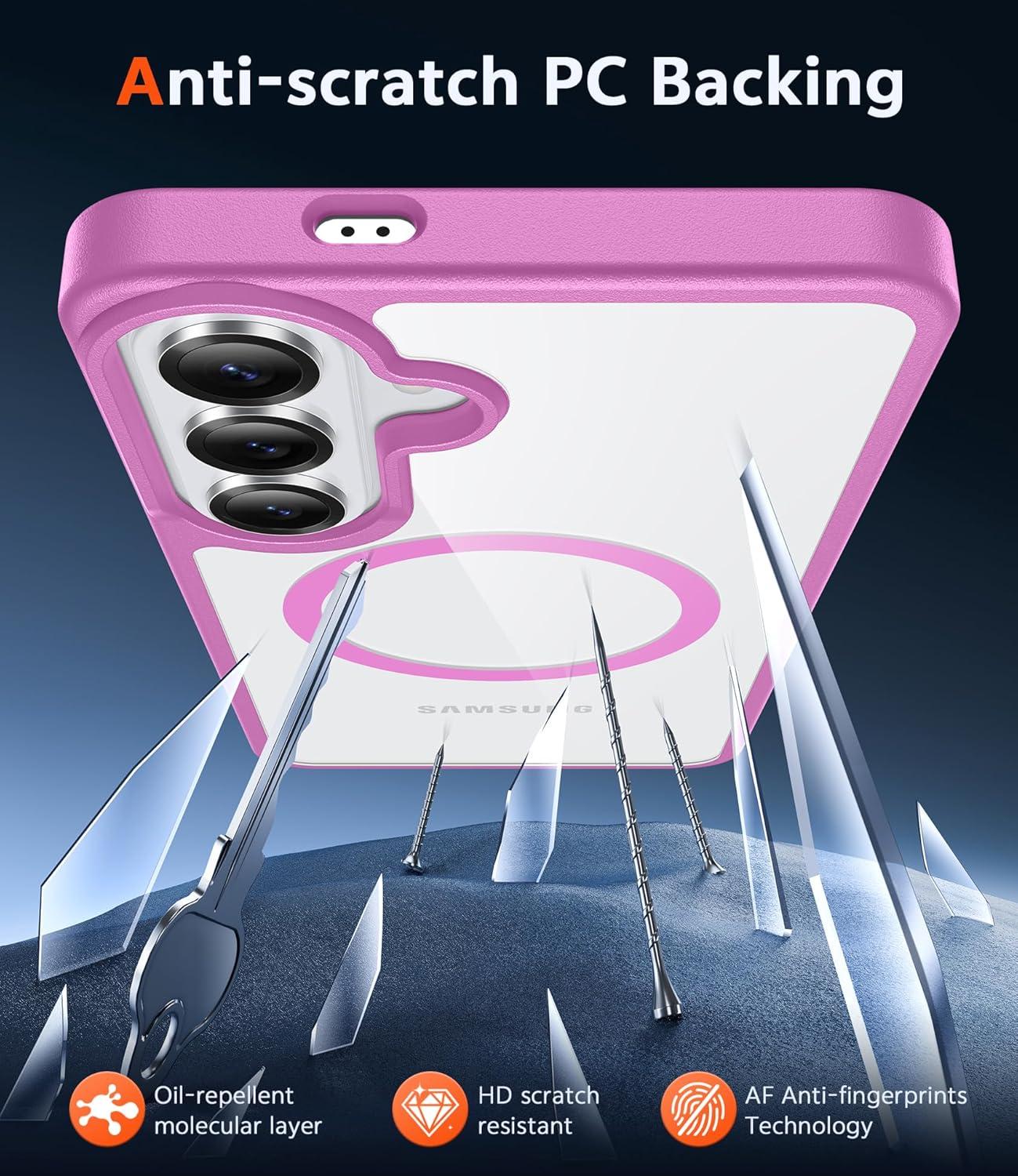 imageFNTCASE for Samsung Galaxy S26Plus Case Clear Magnetic Phone Cases with Screen Protector Compatible with Magsafe Slim Anti Yellowing Shockproof Protective Transparent Cover Clear MagneticCPink Magnetic
