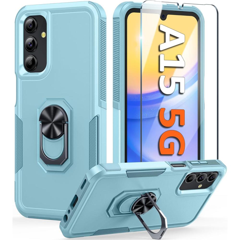imageFNTCASE for Samsung Galaxy A155G Case Dual Layer Shockproof Protective Cell Phone Cover with Magnetic Kickstand Military Grade Drop Proof Protection Hybrid Matte Textured Rugged Hard PhonecaseTeal
