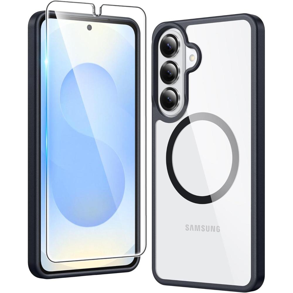imageFNTCASE for Samsung Galaxy S26 Case Clear Anti Yellowing Magnetic Military Grade Drop Protection Cell Phone Cover Compatible with Magsafe Rugged Shockproof Protective Bumper Transparent PhonecaseCBlack Magnetic