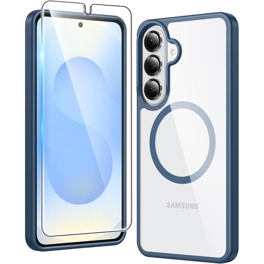 imageFNTCASE for Samsung Galaxy S26 Case Clear Anti Yellowing Magnetic Military Grade Drop Protection Cell Phone Cover Compatible with Magsafe Rugged Shockproof Protective Bumper Transparent PhonecaseCBlue Magnetic