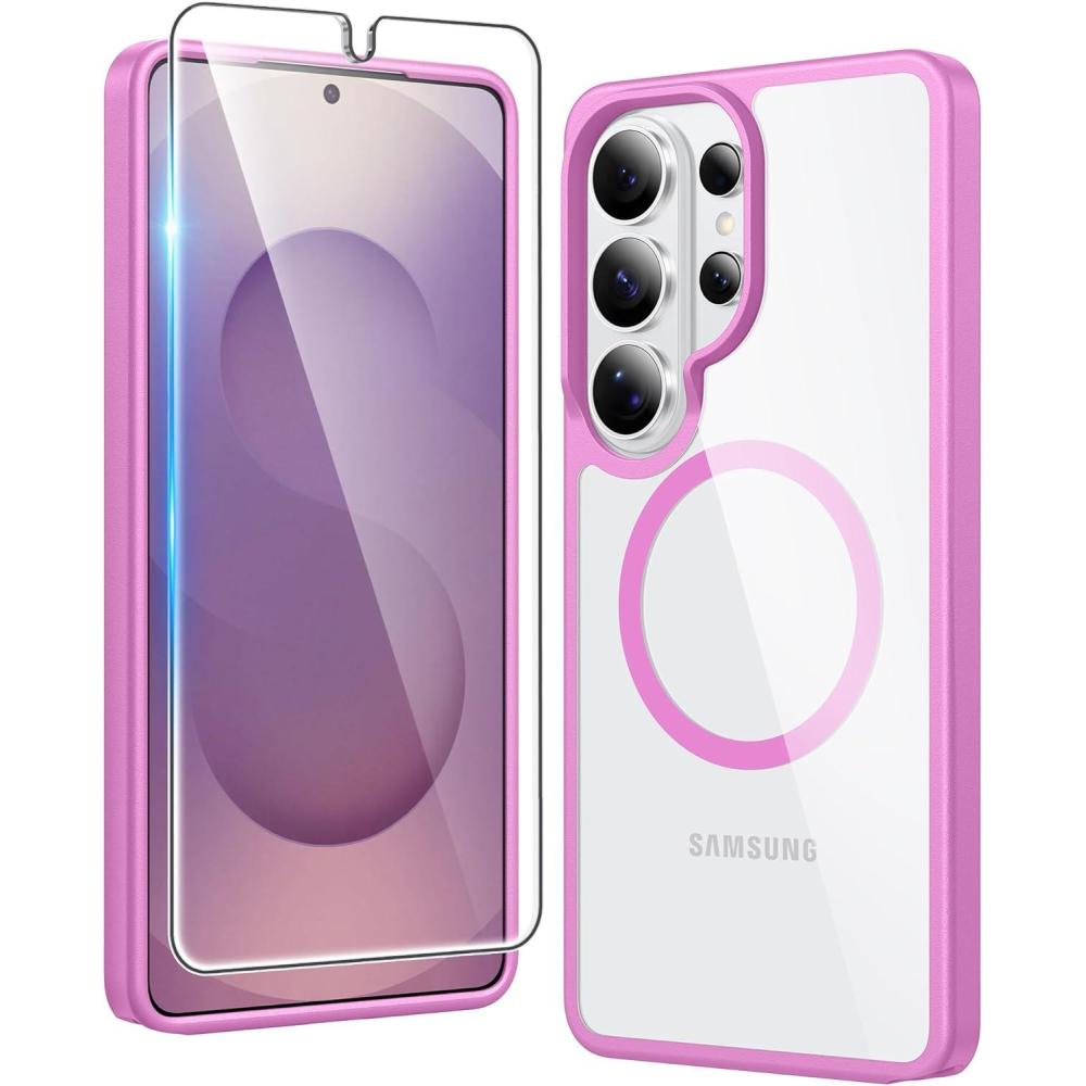 imageFNTCASE for Samsung Galaxy S26Ultra Case Clear Magnetic Phone Cases with Screen Protector Compatible with Magsafe Slim Anti Yellowing Rugged Protective Transparent Cell Phone Cover Clear MagneticCPink Magnetic