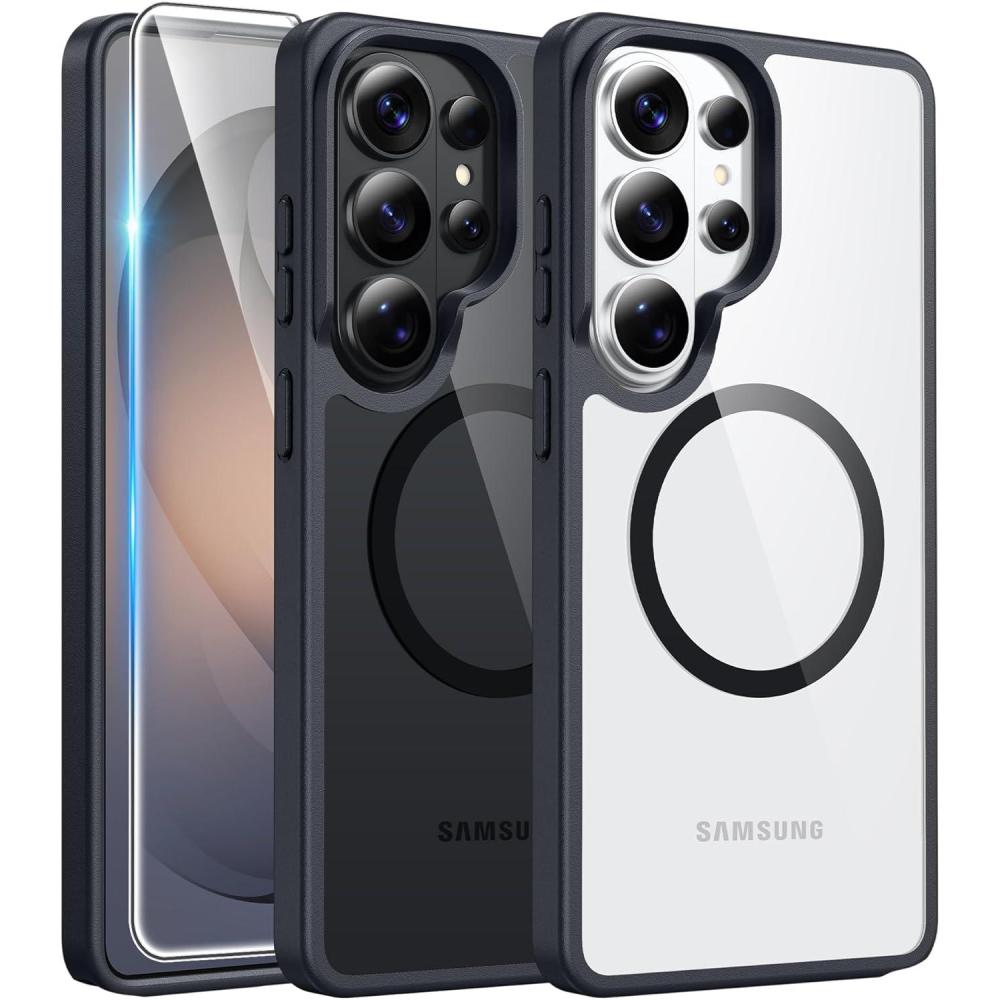 imageFNTCASE for Samsung Galaxy S26Ultra Case Clear Magnetic Phone Cases with Screen Protector Compatible with Magsafe Slim Anti Yellowing Rugged Protective Transparent Cell Phone Cover Clear MagneticCBlack Magnetic