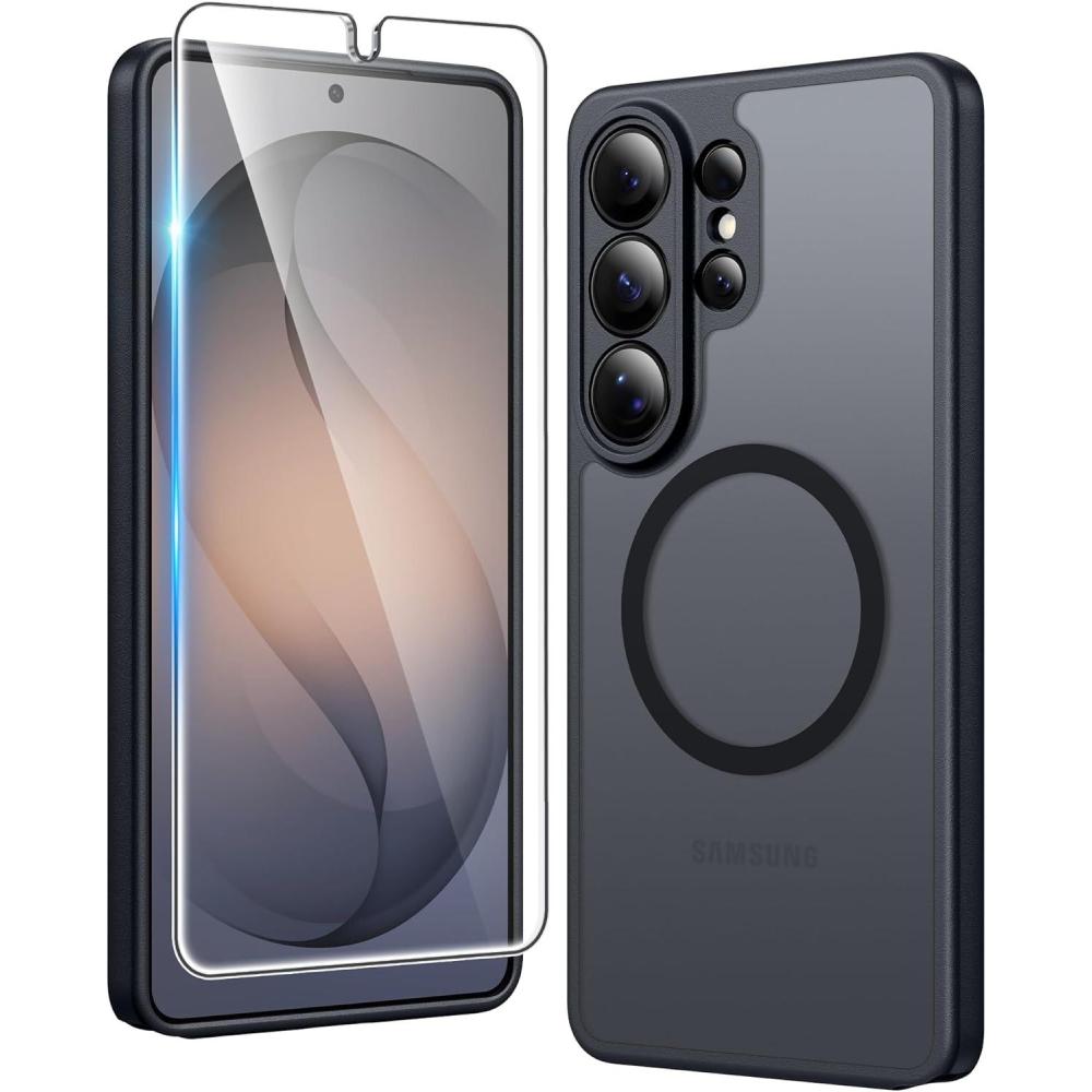 imageFNTCASE for Samsung Galaxy S26Ultra Case Clear Magnetic Phone Cases with Screen Protector Compatible with Magsafe Slim Anti Yellowing Rugged Protective Transparent Cell Phone Cover Clear MagneticCFrosted Black Magnetic