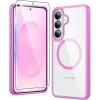 FNTCASE for Samsung Galaxy S26 Case: Clear Anti Yellowing Magnetic Military Grade Drop Protection Cell Phone Cover Compatible with Magsafe – Rugged Shockproof Protective Bumper Transparent Phonecase(C-Pink Magnetic)