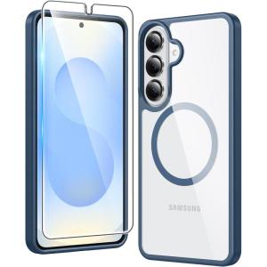 FNTCASE for Samsung Galaxy S26-Plus Case: Clear Magnetic Phone Cases with Screen Protector Compatible with Magsafe Slim Anti Yellowing Shockproof Protective Transparent Cover (Clear Magnetic)(C-Blue Magnetic)
