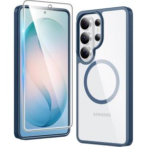 FNTCASE for Samsung Galaxy S26-Ultra Case: Clear Magnetic Phone Cases with Screen Protector Compatible with Magsafe Slim Anti Yellowing Rugged Protective Transparent Cell Phone Cover (Clear Magnetic)(C-Blue Magnetic)