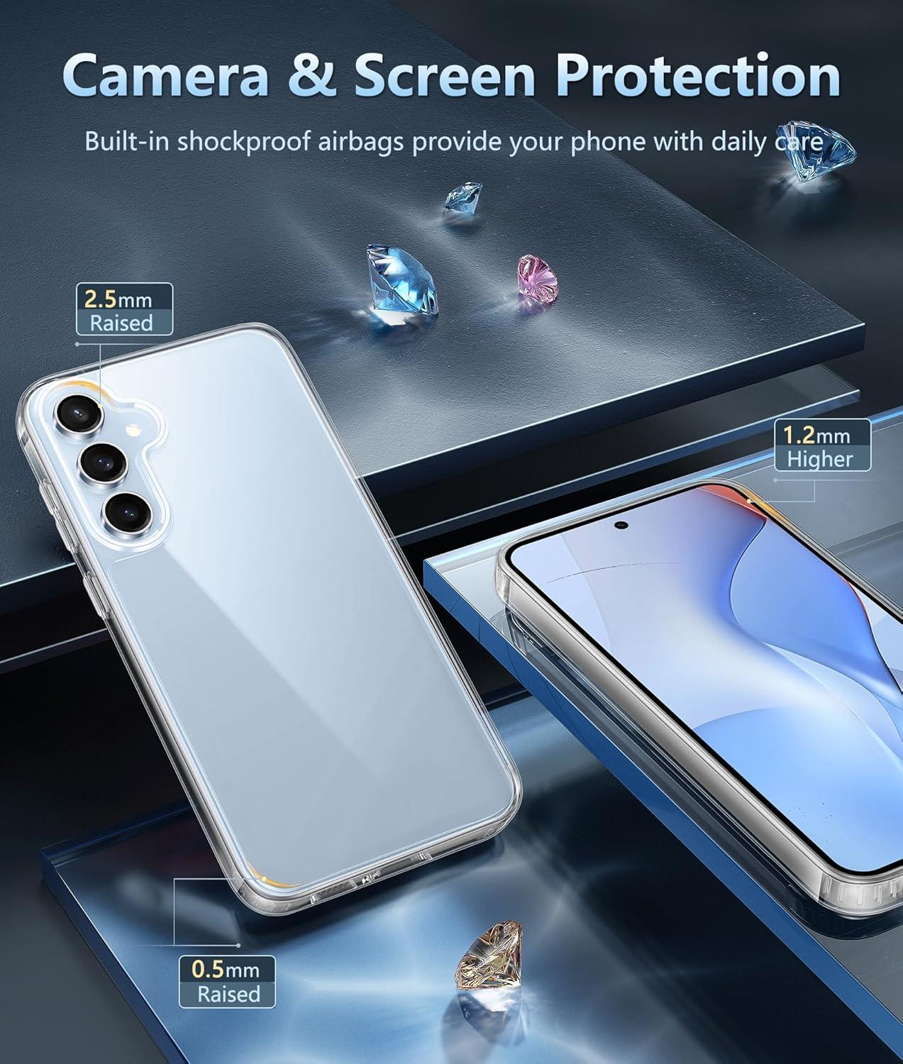 imageFNTCASE for Samsung Galaxy S24FE Case Clear Military Grade Drop Protection Anti Yellowing Slim Case Rugged Shockproof Protective Transparent Cell Phone CoverClear Pack of 2