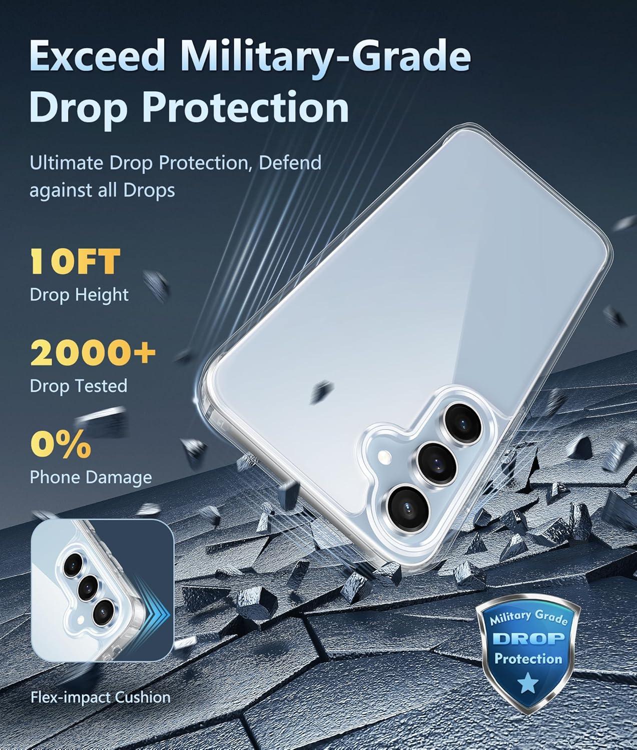 imageFNTCASE for Samsung Galaxy S24FE Case Clear Military Grade Drop Protection Anti Yellowing Slim Case Rugged Shockproof Protective Transparent Cell Phone CoverClear Pack of 2