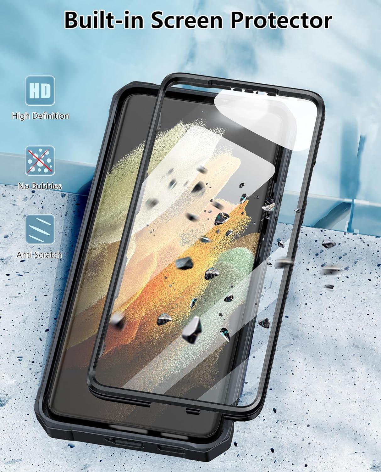 imageFNTCASE for Samsung Galaxy S21Ultra Case Military Grade Rugged Cell Phone Cover with Kickstand Shockproof TPU Protection Bumper Matte Textured Design for Samsung S21 Ultra Cases 68 inches BlackTBlack