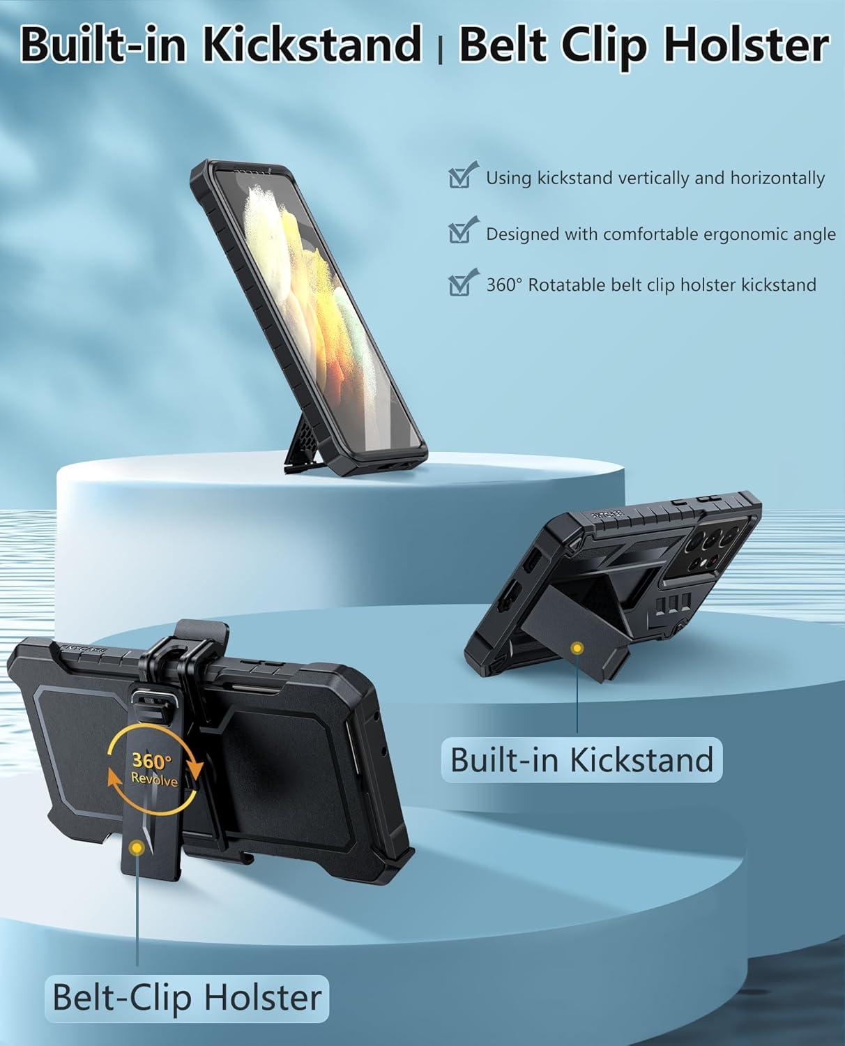 imageFNTCASE for Samsung Galaxy S21Ultra Case Military Grade Rugged Cell Phone Cover with Kickstand Shockproof TPU Protection Bumper Matte Textured Design for Samsung S21 Ultra Cases 68 inches BlackTBlack