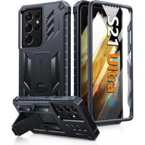FNTCASE for Samsung Galaxy S21-Ultra Case: Military Grade Rugged Cell Phone Cover with Kickstand | Shockproof TPU Protection Bumper Matte Textured Design for Samsung S21 Ultra Cases 6.8 inches (Black)(Black)