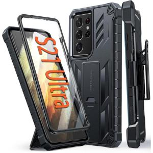 FNTCASE for Samsung Galaxy S21-Ultra Case: Military Grade Rugged Cell Phone Cover with Kickstand | Shockproof TPU Protection Bumper Matte Textured Design for Samsung S21 Ultra Cases 6.8 inches (Black)(T-Black)
