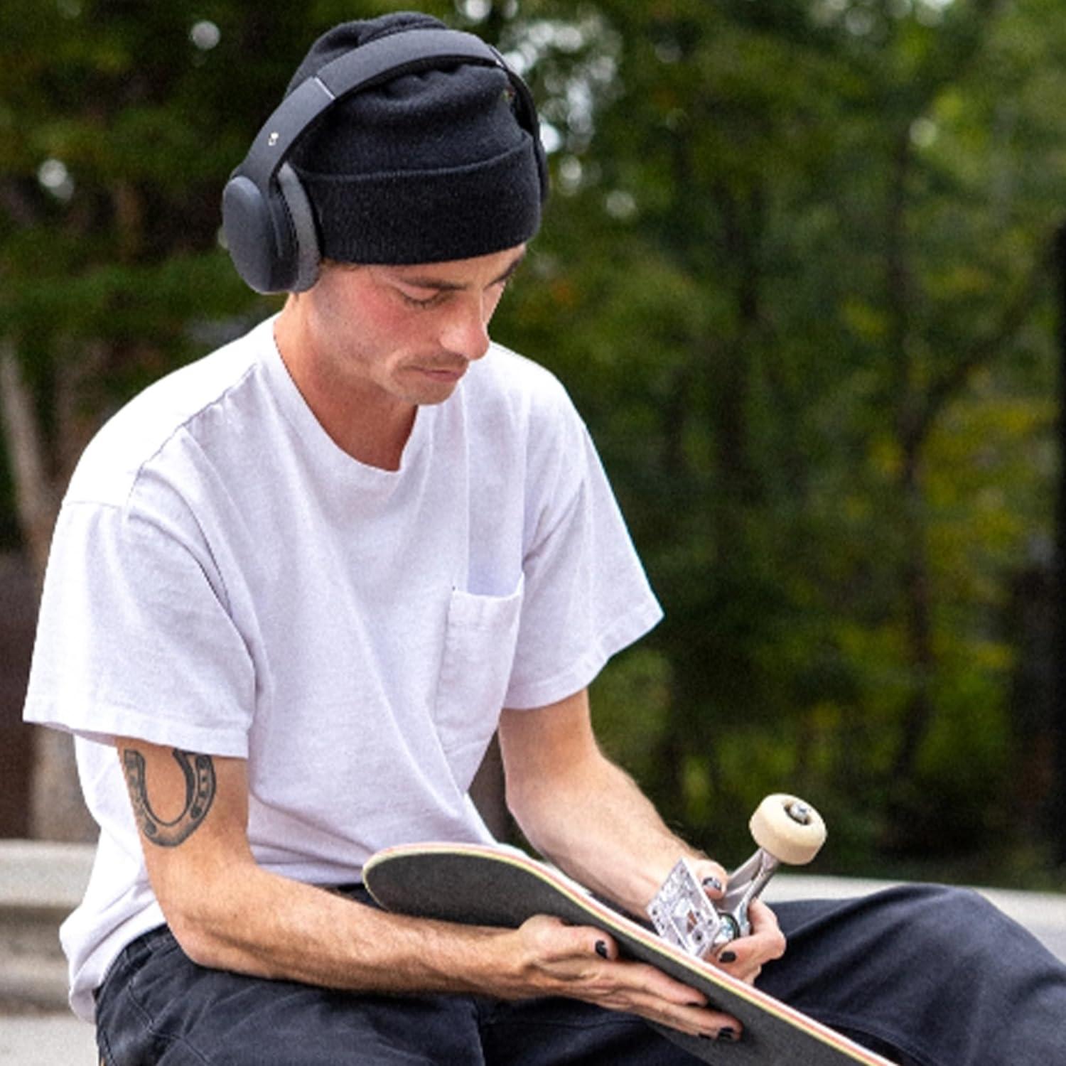 imageSkullcandy Crusher ANC 2 Wireless OverEar Bluetooth Headphones with MultiSensory Bass Active Noise Cancelling Up to 60 Hours Battery Microphone for iPhone Android HazardBlackAsphalt