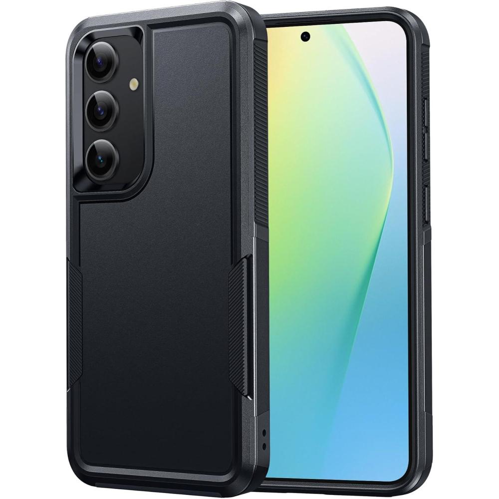 imageFNTCASE for Samsung Galaxy S26 Case Military Grade Drop Protection 14ft Drop Protective Screen Protector Included AntiSlip Texture TPUPC Dual Layer Shockproof Phone Case Cover BlackAMatte Black