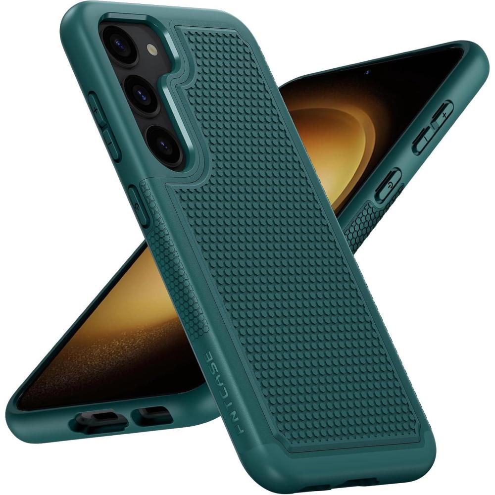 imageFNTCASE for Samsung Galaxy S26 Case Military Grade Drop Protection 14ft Drop Protective Screen Protector Included AntiSlip Texture TPUPC Dual Layer Shockproof Phone Case Cover BlackGreen