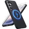 FNTCASE for Samsung Galaxy S26 Case: Military Grade Drop Protection, 14ft Drop Protective, Screen Protector Included, Anti-Slip Texture TPU+PC Dual Layer Shockproof Phone Case Cover (Black)(Black Magnetic)