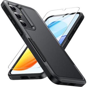 FNTCASE for Samsung Galaxy S26 Case: Military Grade Drop Protection, 14ft Drop Protective, Screen Protector Included, Anti-Slip Texture TPU+PC Dual Layer Shockproof Phone Case Cover (Black)(Matte Black)