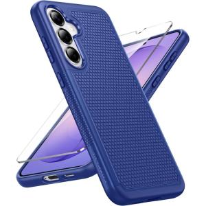 FNTCASE for Samsung Galaxy S26 Case: Military Grade Drop Protection, 14ft Drop Protective, Screen Protector Included, Anti-Slip Texture TPU+PC Dual Layer Shockproof Phone Case Cover (Black)(Navy Blue)