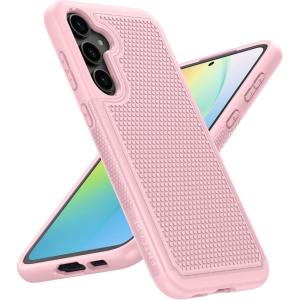 FNTCASE for Samsung Galaxy S26 Case: Military Grade Drop Protection, 14ft Drop Protective, Screen Protector Included, Anti-Slip Texture TPU+PC Dual Layer Shockproof Phone Case Cover (Black)(Sakura Pink)