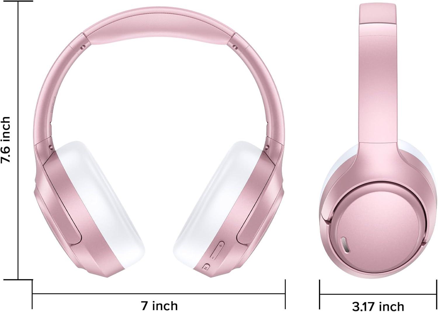 imageHybrid Active Noise Cancelling Bluetooth 60 Headphones 120H Playtime 6 ENC Clear Call Mic Over Ear Headphones Wireless with HiRes Audio Comfort Earcup Low Latency ANC Headphone for Workout TravelRose Gold