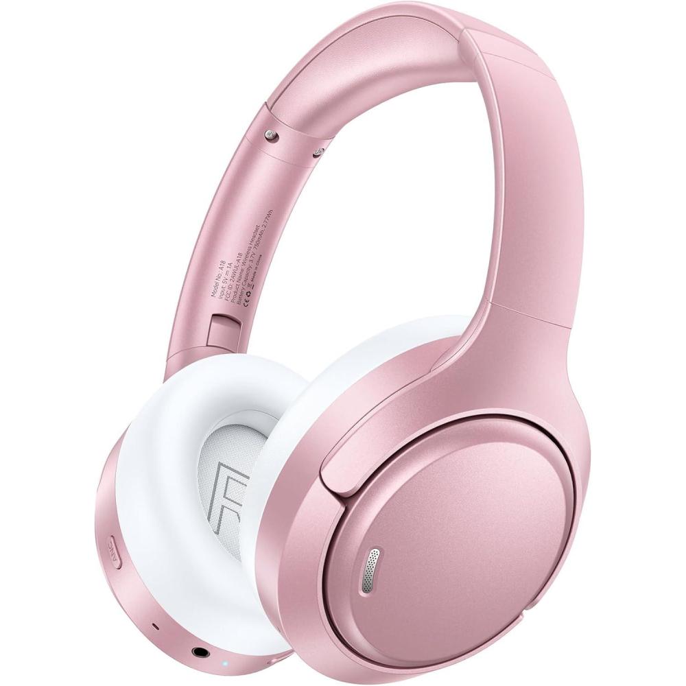 imageHybrid Active Noise Cancelling Bluetooth 60 Headphones 120H Playtime 6 ENC Clear Call Mic Over Ear Headphones Wireless with HiRes Audio Comfort Earcup Low Latency ANC Headphone for Workout TravelRose Gold